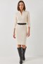 Women's Long Knitwear Dress with Zipper Collar and Belt in Beige