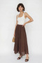 Women's Elastic Waist, Crush Effect, Lined, Flounce, Long Brown Skirt - 2
