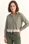 Women's Lace Detailed Striped Crop Khaki Shirt - 2