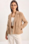 Women's Double-Breasted Collar Lined Cashmere Camel Jacket Coat with Pocket Detail - 4