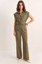Women's Padded Belt Detailed Pocketed Vest with Elastic Waist Modal Khaki Set - 7