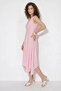 Women's Lined Double-Breasted Collar Asymmetrical Cut Midi Pink Dress - 6