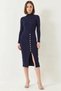 Women's Corded Buttoned Knitwear Navy Blue Dress - 5