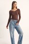 Women's V-Neck Lace Detailed Long Sleeve Combed Cotton Bitter Coffee Blouse - 6