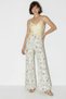 Women's Vintage Pattern High Waist Denim White Yellow Trousers - 4