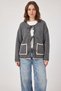 Women's Front Tie Pocket Detailed Knitwear Gray Melange Cardigan - 7
