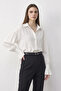 Women's Oversized White Shirt with Ruffle Cuff Detail - 2