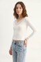Women's V-Neck Lace Detailed Long Sleeve Combed Cotton White Blouse - 2