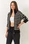 Women's Striped Knitwear Black Ecru Cardigan - 2