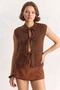 Women's Front Tie Pocket Detailed Knitwear Brown Vest - 2
