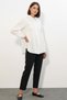 Women's Embossed Oversize Linen White Shirt with Gathered Waist - 2