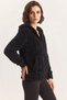 Women's Self-Patterned Pocket Detailed Zippered Hooded Plush Black Cardigan - 8