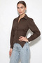 Women's Side Lace Detailed Waist-Fitted Poplin Bitter Brown Shirt - 2