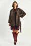 Women's Ethnic Patterned Belted Oversize Bitter Brown Kimono - 6