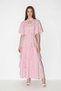 Women's Floral Patterned Layered Flounce Cape Long Pink Dress
