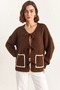 Women's Front Tie Pocket Detailed Knitwear Brown Cardigan - 4