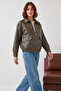 Women's Shirt Collar Distressed Leather Mink Jacket - 3