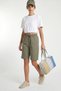 Women's Elastic Waist Tie Pocket Detailed Cotton Linen Green Shorts - 3
