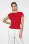 Women's Shoulder Tie Detailed Gathered Embroidered Fit Cut Knitwear Red Blouse - 5