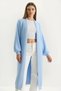 Women's Shawl Collar Soft Textured Bearded Soft Long Knitwear Baby Blue Cardigan - 4