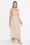 Women's Crochet-Look Detailed Strappy Beige Dress - 4