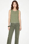 Women's Ornamental Button Detailed Tassel Embroidered Linen Textured Cotton Green Blouse