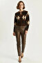 Women's Diamond Patterned Crew Neck Brown Cardigan - 7