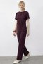 Women's Scarf Tie Detailed T-Shirt High Waist Burgundy Bottom Top Set - 3