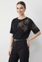 Women's Beaded Stone Embroidered Floral Patterned Sleeve Detailed Crew Neck T-Shirt Black - 2