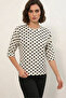 Women's Round Neck Oversize Polka Dot White Blouse - 2