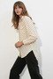 Women's Oversize Single Pocket Polka Dot Cream Shirt - 6
