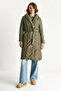 Women's Belted Shawl Collar Quilted Khaki Coat