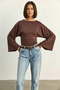 Women's Draped Wide Sleeve Cropped Brown Blouse with Waistband - 4