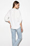 Women's High Collar V-Neck Loose Cut Bat Sleeve White Blouse - 6