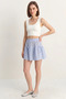 Women's Elastic Waist Bow Detailed Striped Cotton Mini White Navy Blue Skirt - 2