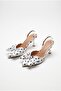 Women's Polka Dot Patterned Bow Detailed Thin Heeled Slingback Stiletto Shoes White
