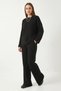 Women's Ruffled Sleeve Detailed Knitwear Black Top and Bottom Set - 3