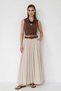 Women's Pleated Lined Maxi Cream Skirt with Belt Detail - 5