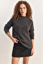 Women's Crew Neck Raglan Sleeve Knitted Patterned Soft Textured Knitwear Anthracite Sweater - 5