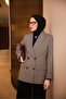 Sequin Plaid Pattern Blazer Jacket Gray