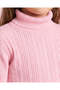 Girls Pink Turtleneck Cable Knit Pullover - 3