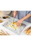 Kitchenville Glass Cutting Board 16"x12": Tempered Glass Counter Protector - Durable- Scratch-Resistant, Heat-Proof - Design 7 - White & Gold - 7