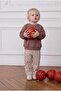 Children's Cotton Brown Sweatshirt with Text Detail and Striped Sweatpants Set