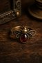 Natural Stone Ring with Bee Motif and Agate Stone Adjustable Ring Vintage Copper Ring