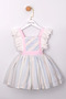 Girl's Striped Flounce Sleeve Midi Dress Pastel Colored