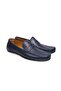 Dark Blue Color Laceless Genuine Leather Men's Shoes