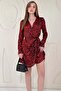 Red Leopard Patterned Satin Dress - 3