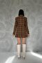 Brown Plaid Pattern Buttoned Jacket - 6