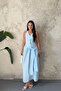 Blue Side Belted Dress with Button Detail - 2