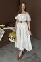 White Shoulder Elastic Embroidery Dress - 5